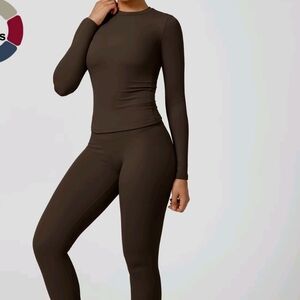 2 Piece Long Sleeve Brown Activewear Set